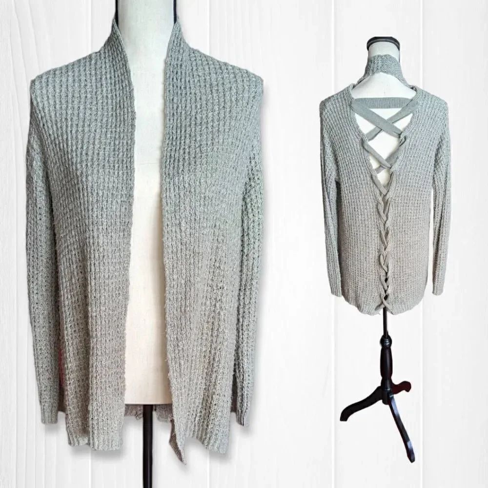 Knox Rose Womens Cardigan Jacket Knitted Open Front Olive Green Gray Medium